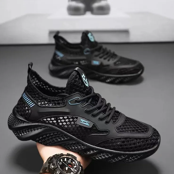 Breathable openwork mesh sneakers athletic walking style shoes for men Soft sole river trekking shoes