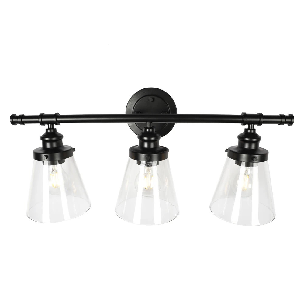 Modern Indoor Wall lamps Bathroom Vanity Light Fixture 3 Light Black Vanity Light with Clear Glass