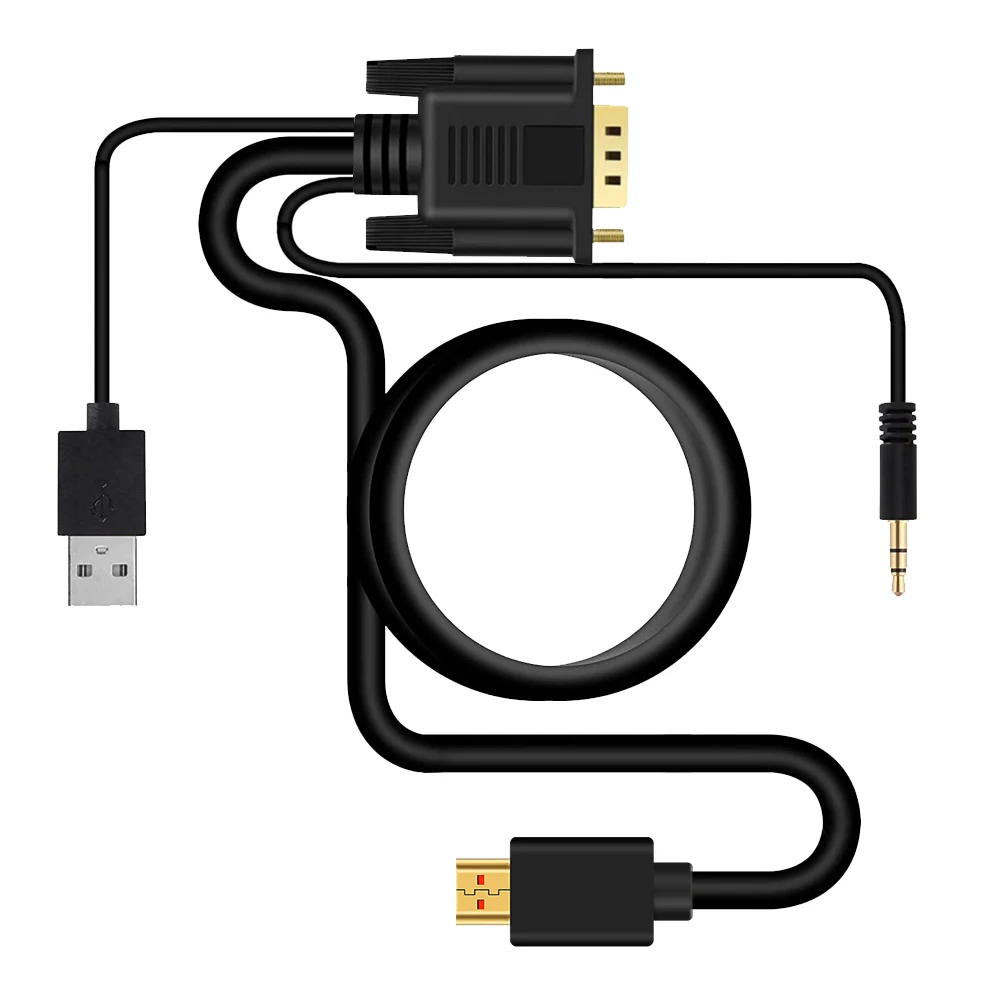 Multifunctional HDMI to VGA Cable with 3.5mm audio black HD video converter male to male 1 in 1 1m 2m 3m 5m