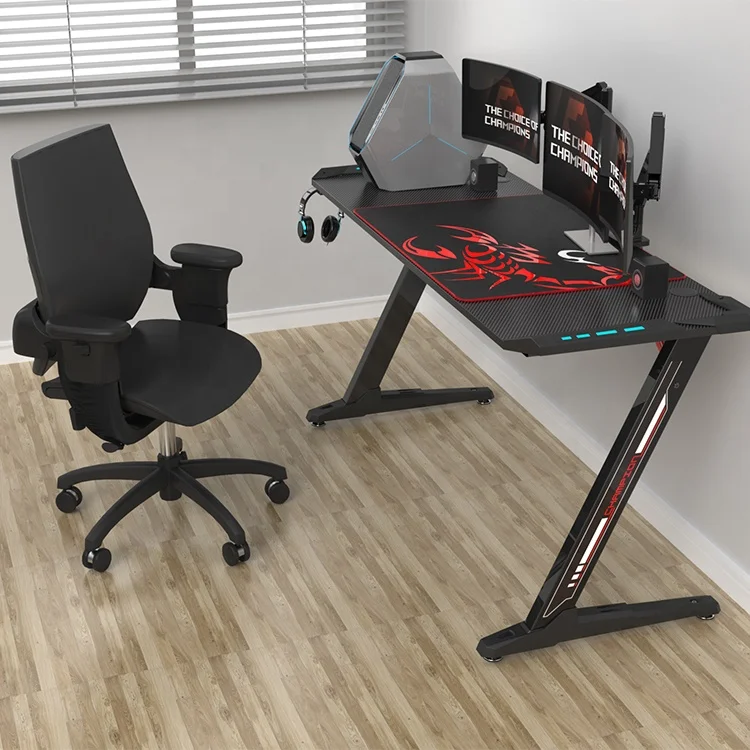 DESINGA Z Shape Computer Table Gaming Desk Large Size 60inch Black Metal Cartoon Modern Commercial Furniture PC Desk CE&ROHS&FCC