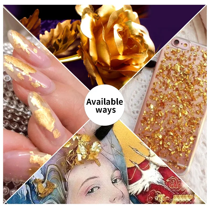 High Quality Gold Leaf Sheet Foil Flake For Gilding Decoration Accessories Gold Foil Flake Broken Gold Foil For Nail Art