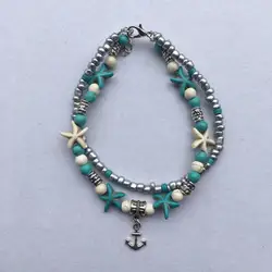 Starfish Multilayer Charm Anklet Beads Sea Handmade Boho Elephant Tree of Life Anklet Foot Jewelry for Women