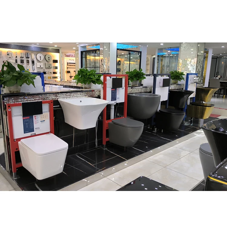 Bathroom Europe Rimless Matte Black Hangend Toiletten WC Toilet Set Rimless Ceramic Inodoro With Water Tank Wall Toilet