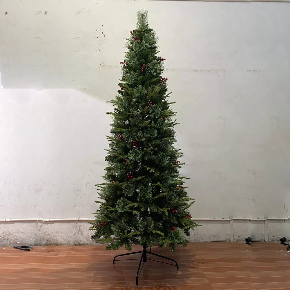 Custom Artificial Christmas trees Fake slim Pine needle Christmas pencil tree green