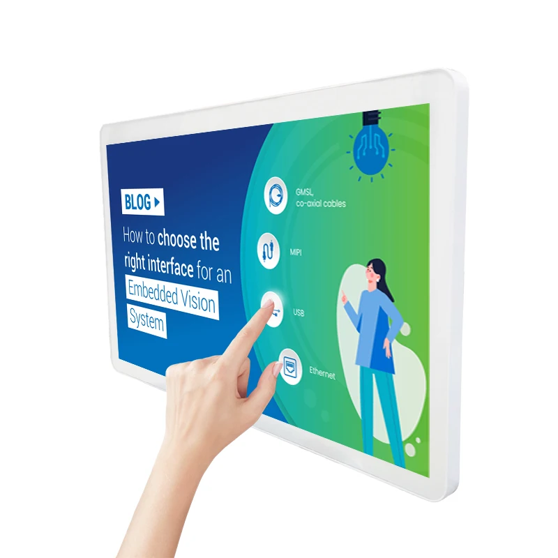 KINGONE 21.5 32 43 55 Inch Touch Screen Monitor 10 Points PCAP Capacitive Wall Mounted Display for Welcome Display