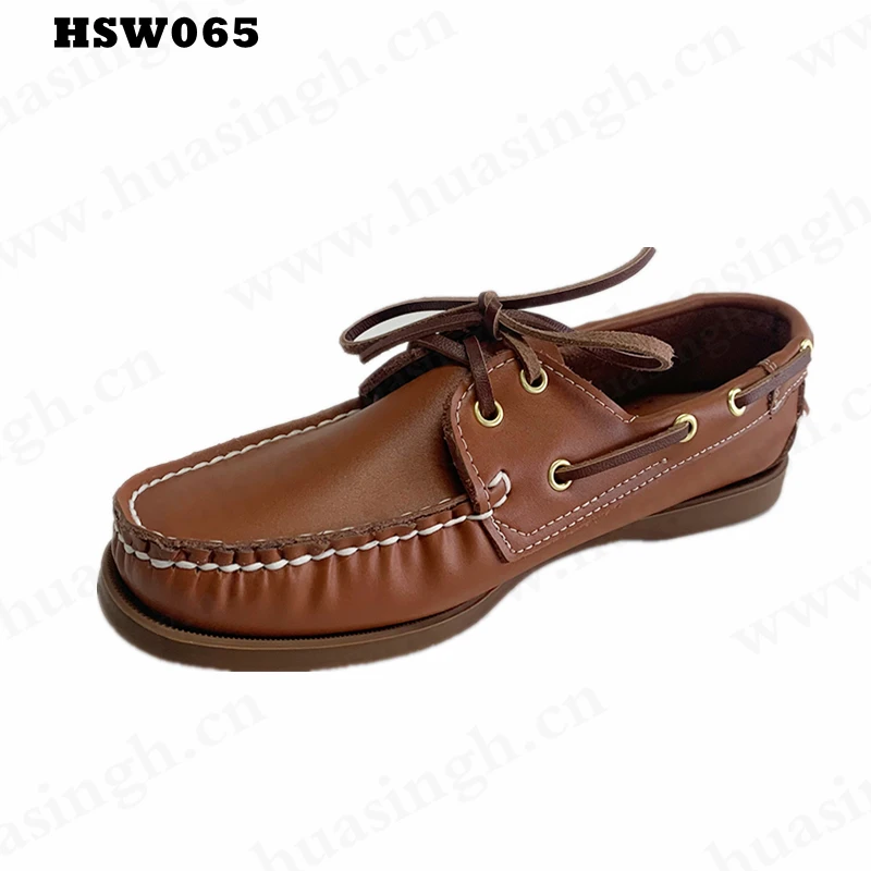 LXG,Egypt market popular brown color leather shoelace penny shoes best selling half insole cheap peas shoes HSW065