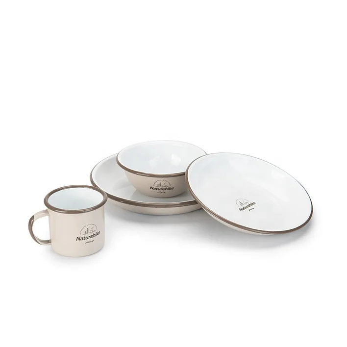 Naturehike outdoor camping picnic Enamel tableware printing enamel metal cup mugs bowls dish plates