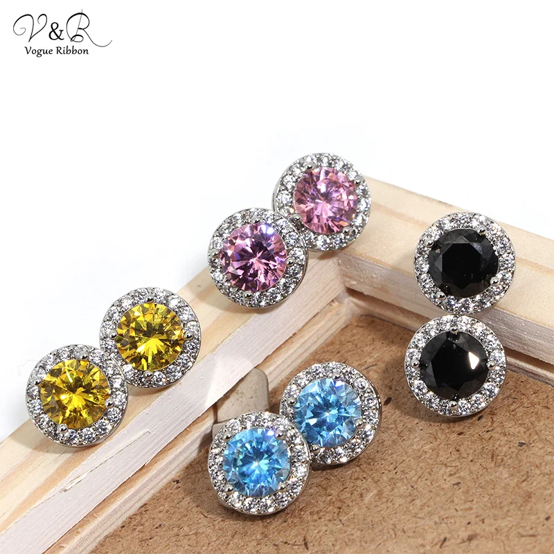 V&R Valentines Day Gifts Women Fashion Jewelry CZ Zircon earrings Diamond 925 silver Plated Rhinestone Crystal Stud Earrings