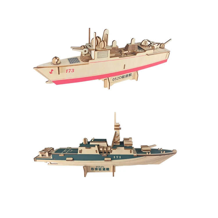 Mechanical Model 3D Puzzle Wooden Military Toy Boats for Children
