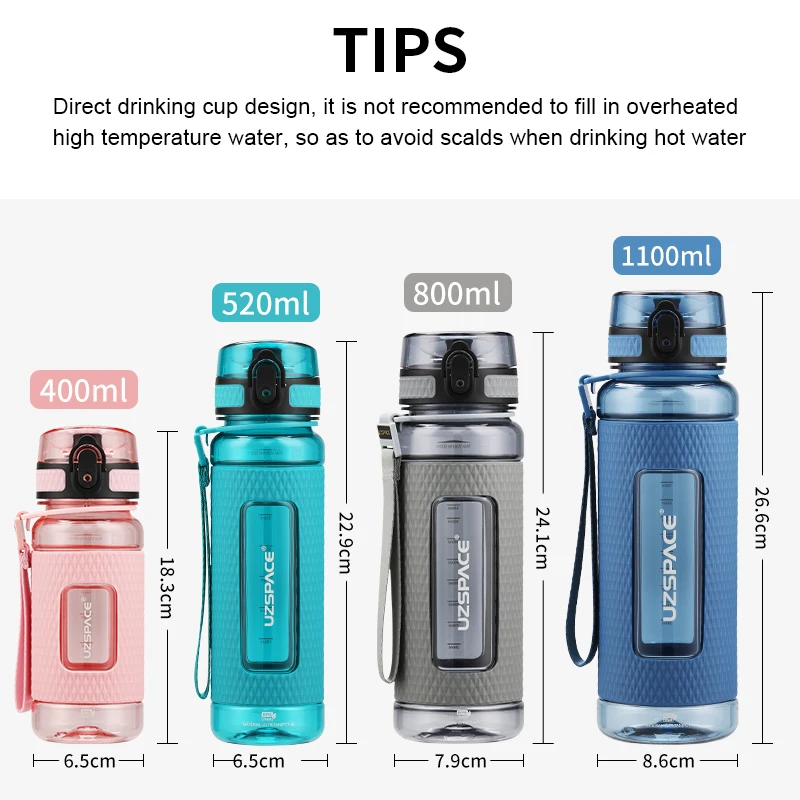 950ml Water Bottle With Motivational  Removable Strainer,Fast Flow Bpa Free Non-Toxic For Fitness, Gym And Outdoor Sports