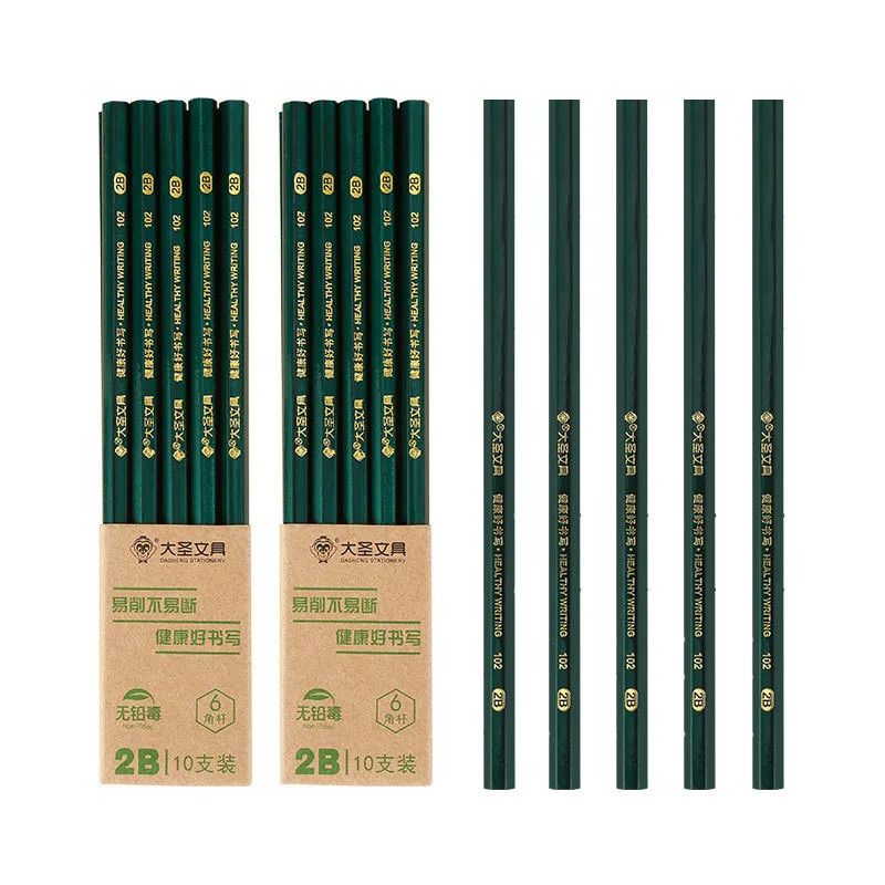 Custom Poplar Wooden Logo Making Pencils HB 2B 10 Pcs Lead Hexagonal Round Shape Standard Pencil