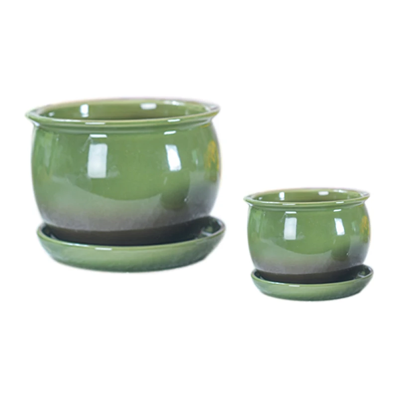 Simple home growing plant pot with tray gradient ceramic pot