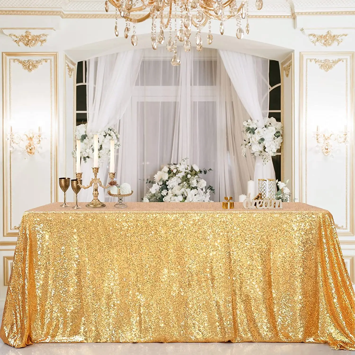 Sparkly Drape Tablecloth Gold Tablecloth Sequin Fabric Tablecloth for Ceremony Party