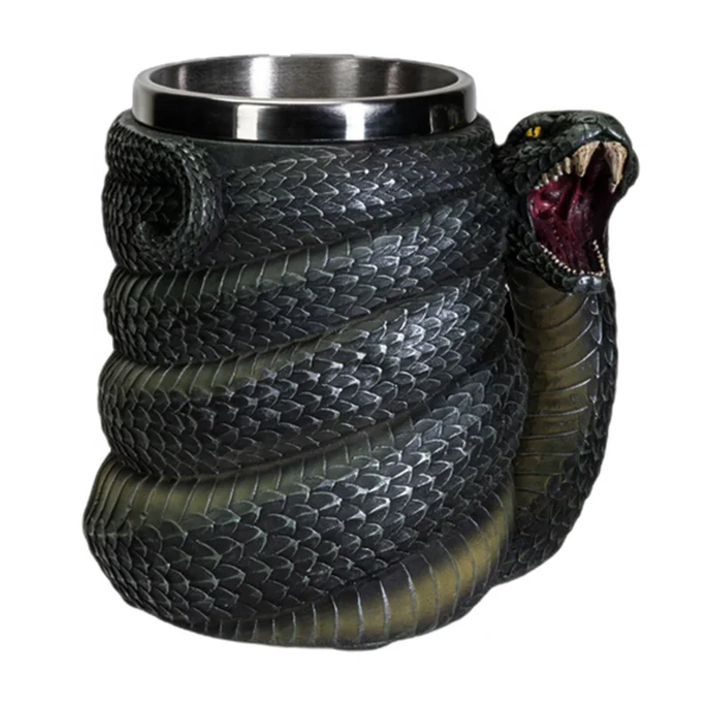 Custom Bar Home Decor Animal Coffee Cup Simulation resin green Anaconda stainless steel beer Mug