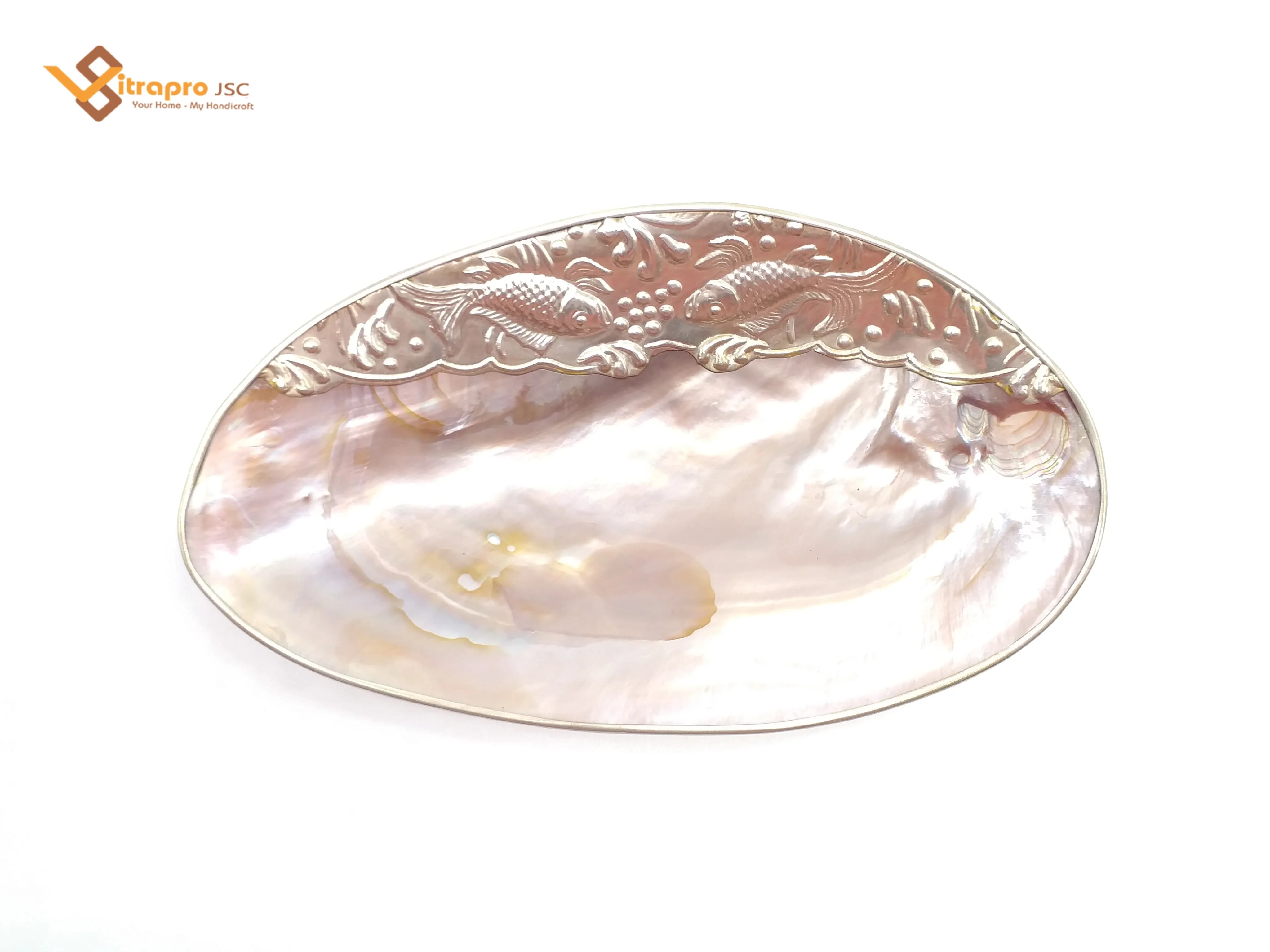 Pink color mother of pearl with niken metal plate caviar shell plate salad plate
