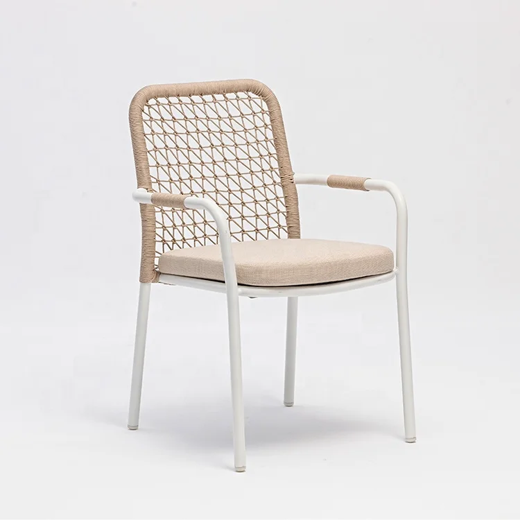 New Outdoor Furniture Garden Aluminum Rope Wicker Chair Patio Balcony Restaurant French Bistro Stacking Webbing Dining Chair