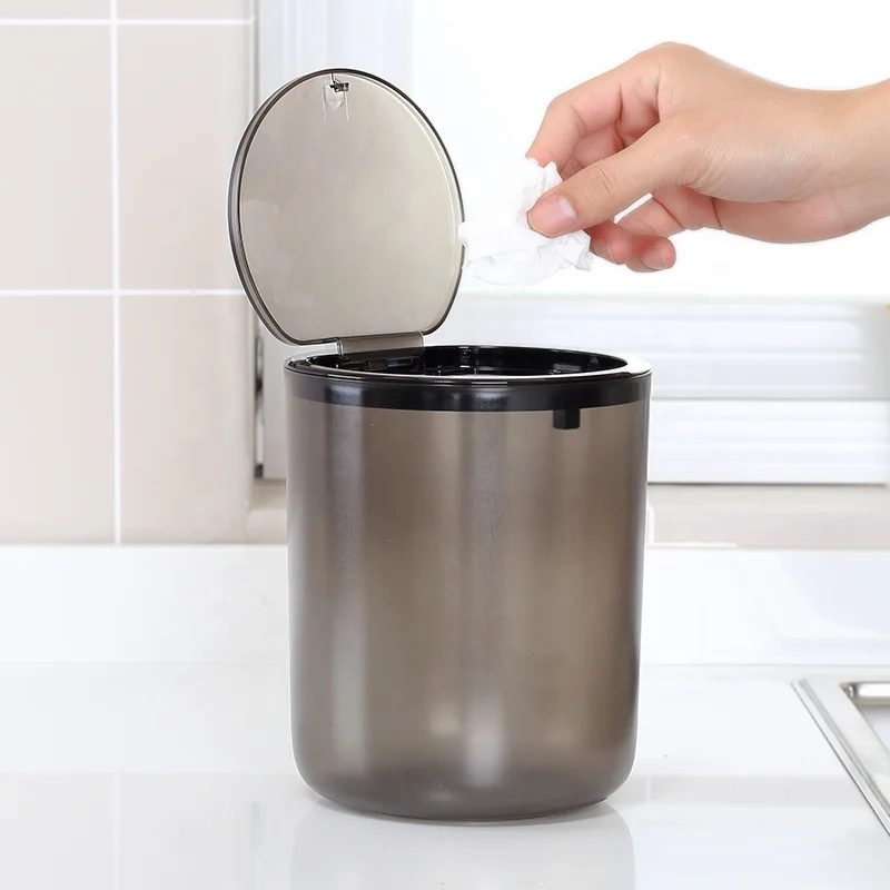 PP small home office desktop paper rubbish garbage in car waste bin cylinder plastic trash bin with lid