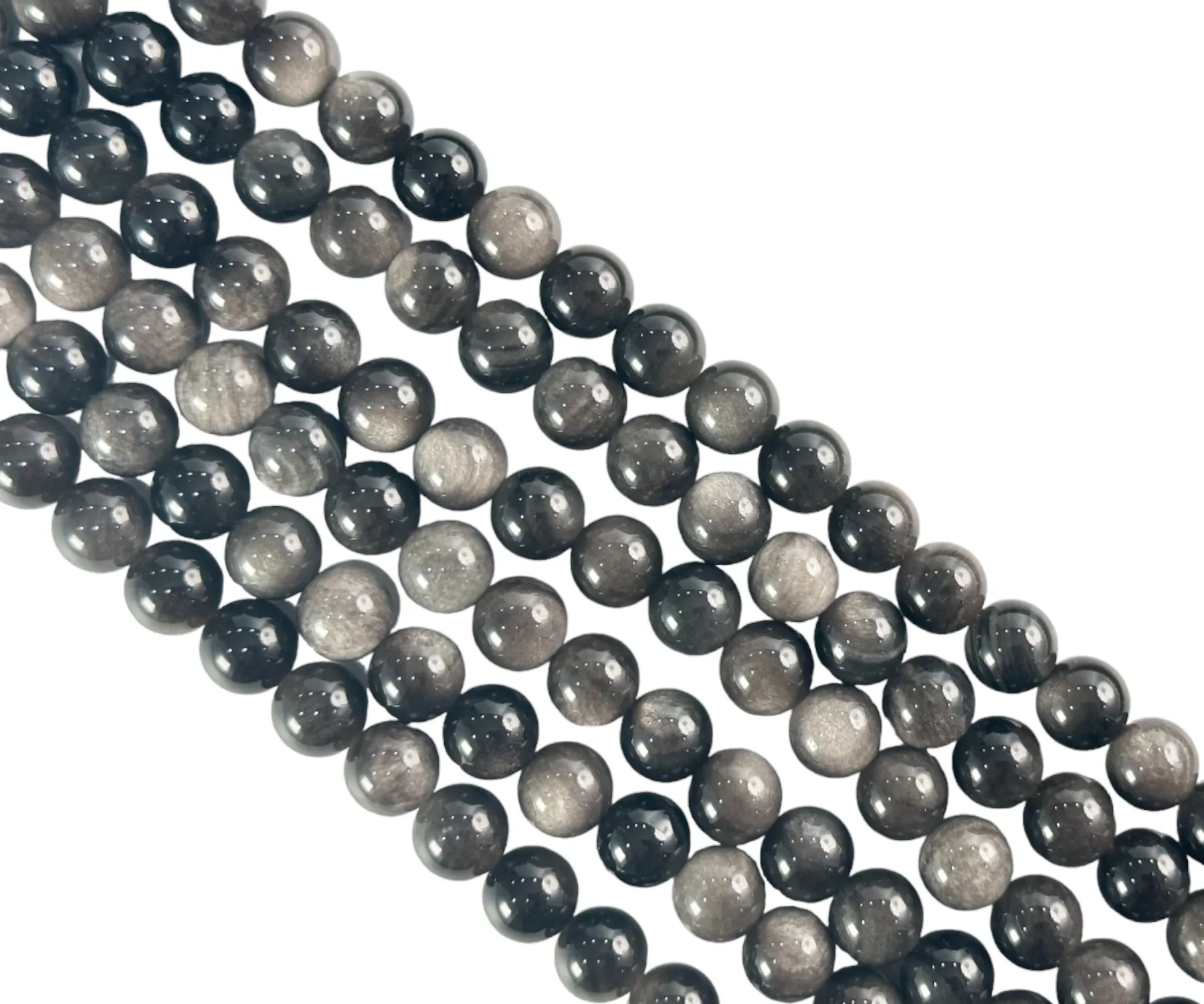 High Grade Attractive Elegant 6mm 8mm 10mm Round Beads Stone Silver Sheen Obsidian For Handcraft Designer