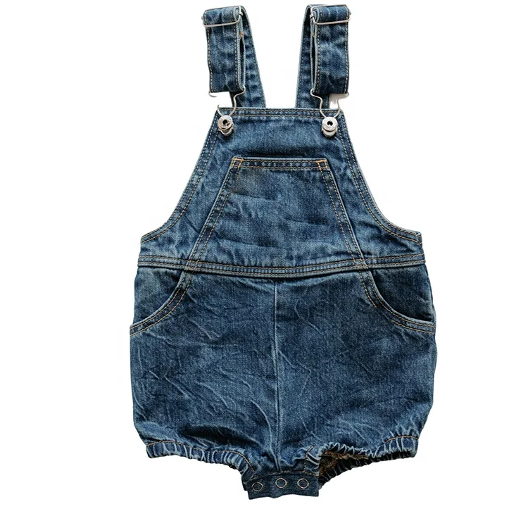 Hot selling summer short denim overalls for children vintage design mid blue denim kids overalls