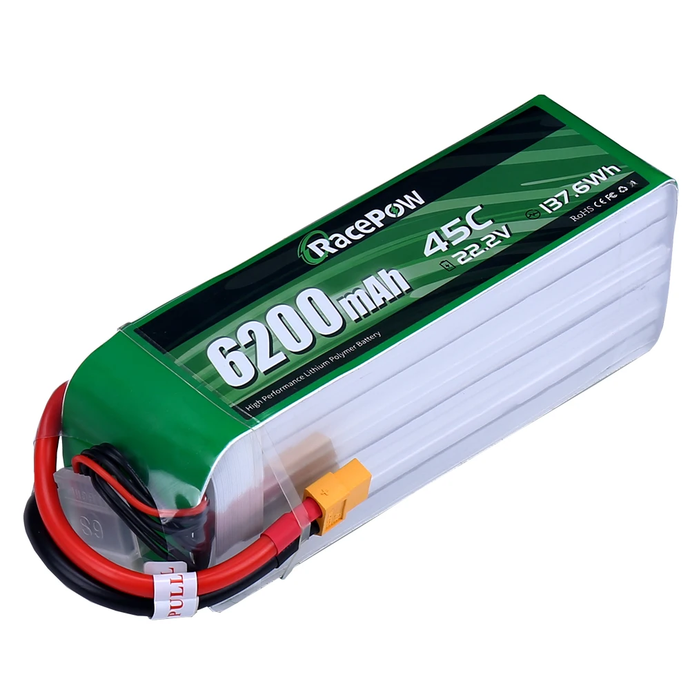 Remote Control 6200mAh 45C 22.2V 6S RC Batteries Li Ion Polymer Battery Pack for Airplane Drone Lipo Battery
