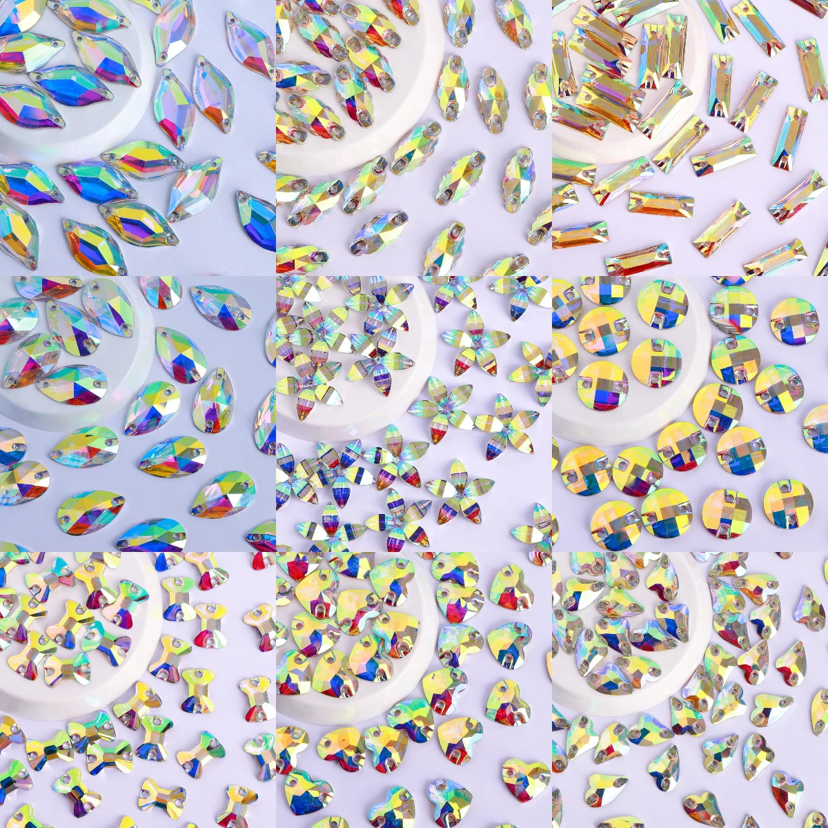 QIYI Fancy Shape Resin Rhinestone Crystal AB Color 100 pcs per Package Bright Shining Resin Sew On Stones With Two Holes