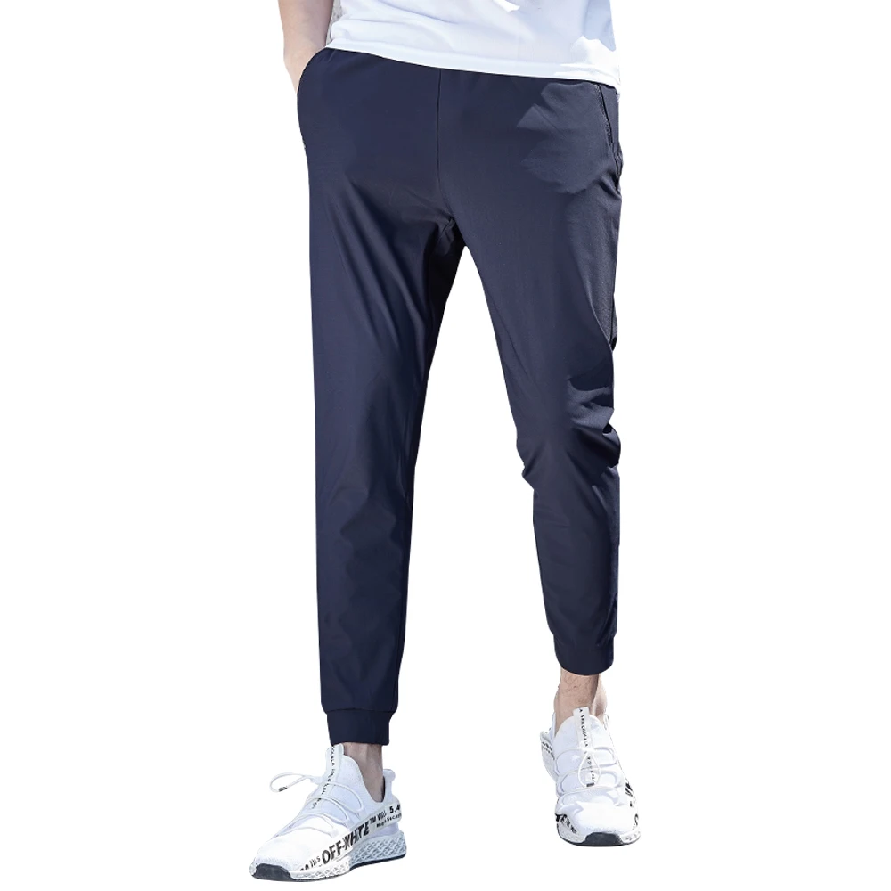 Мужские штаны для бега, быстросохнущие ультратонкие эластичные облегающие брюки из ледяного шелка, Молодежные Мужские штаны для гольфа с манжетами