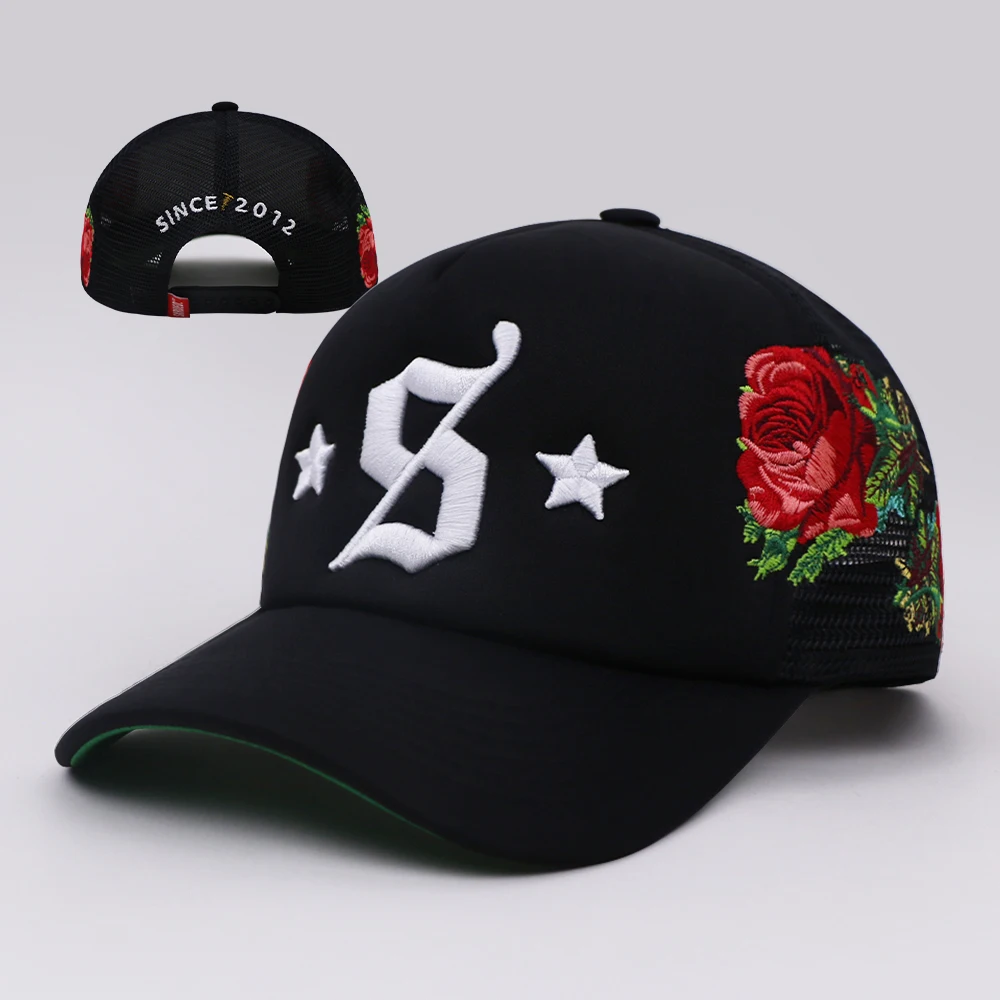 high crown mesh caps wholesale cotton trucker caps hat custom 5 panel custom embroidered trucker hat