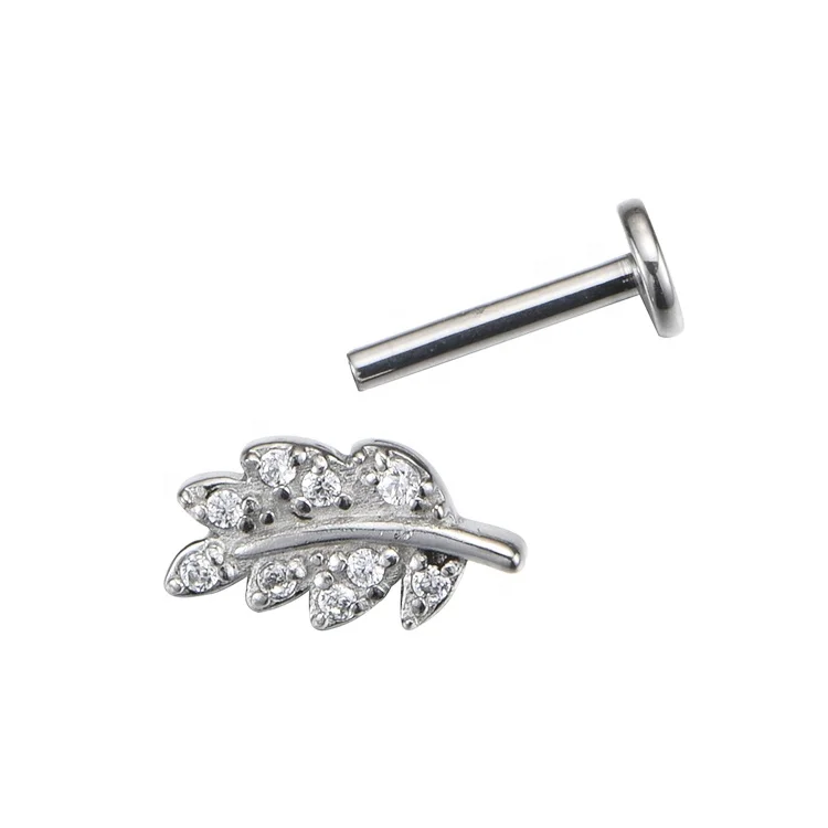 ASTM F136 Titanium Internally Threaded Leaf Labret Lip Ring Titanium Labret Piercing