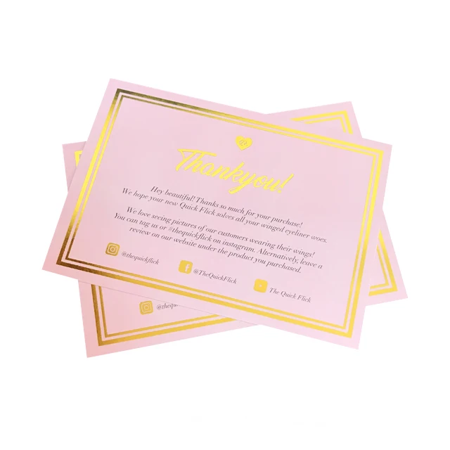 Factory Direct Custom Printed Luxury Both Side Gold Foil Hot Stamp Pink Colour Thank You Birthday Happy Greeting Cards