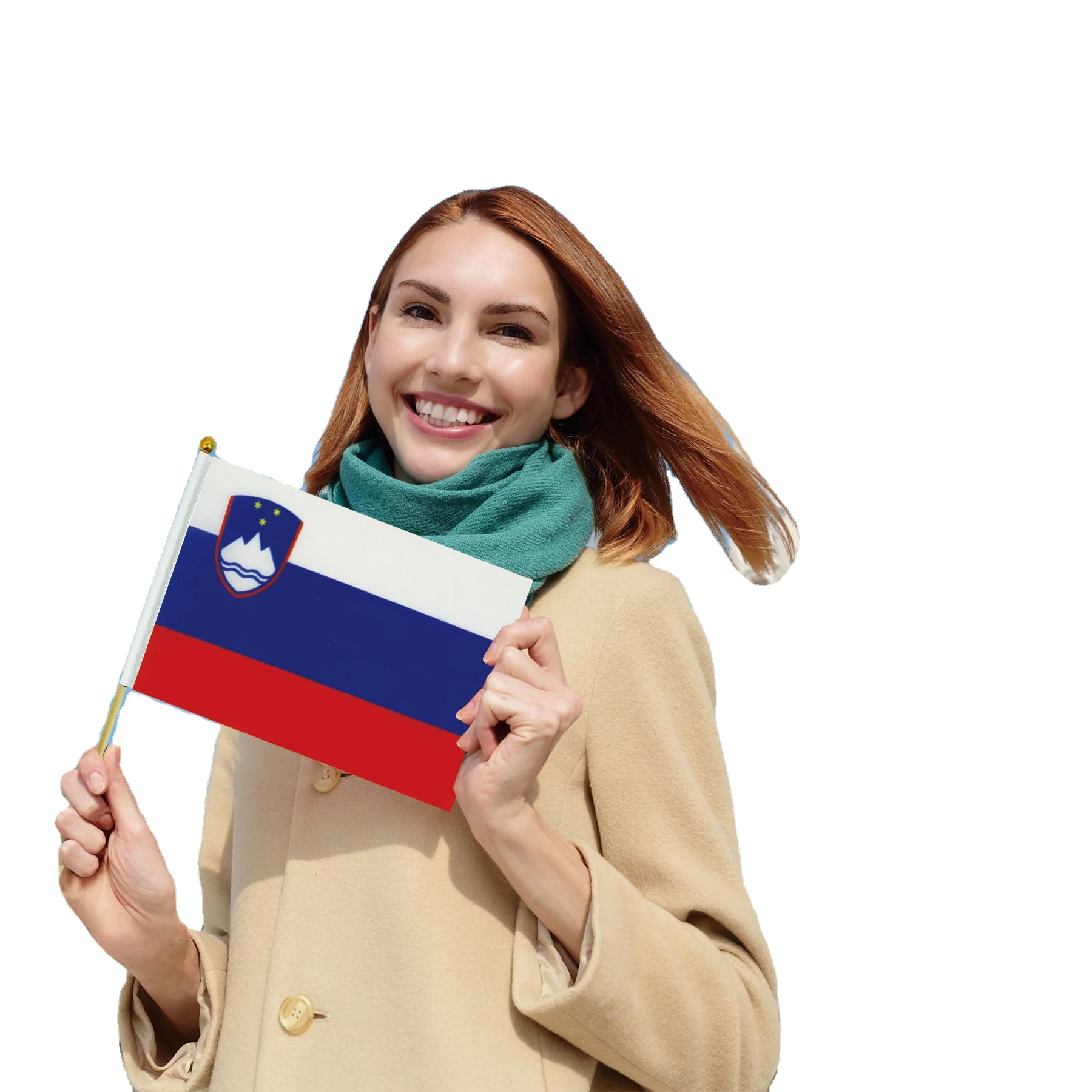 2024 Заводская распродажа деревянная палка Slovenia ручной Развевающийся Флаг для общего праздника