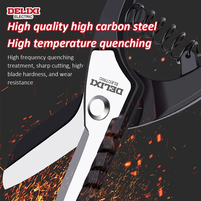 Delixi ELECTRIC German-style Iron Sheet Shears High Carbon Steel Storage Spring Scissors Straight Blade Cutter Rubber Handle