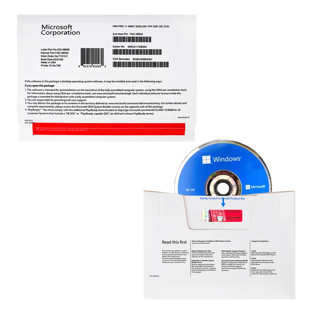 Microsoft Windows 11 professional 64 bit OEM license key activation online windows 11 pro oem dvd pack software