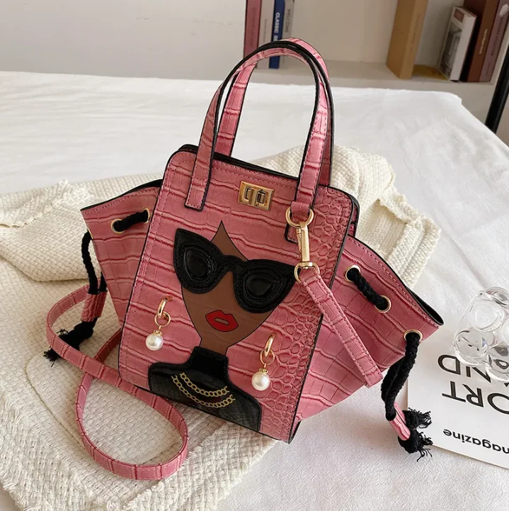 Guangzhou Wholesale Foldable Ladies Handbag Black Face Pattern Crossbody Bag New crocodile Pattern Women Purse