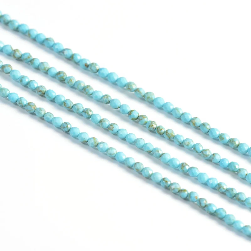 2mm 3mm 4mm Jewellery Beads And Stones Blue Magnesite Dyed Faceted Gemstone Turquoise Beads Strands For Jewelry Making