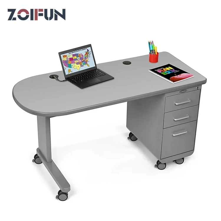 Simple design movable government tender school office teacher table desk with lockable drawer and mobile chair set