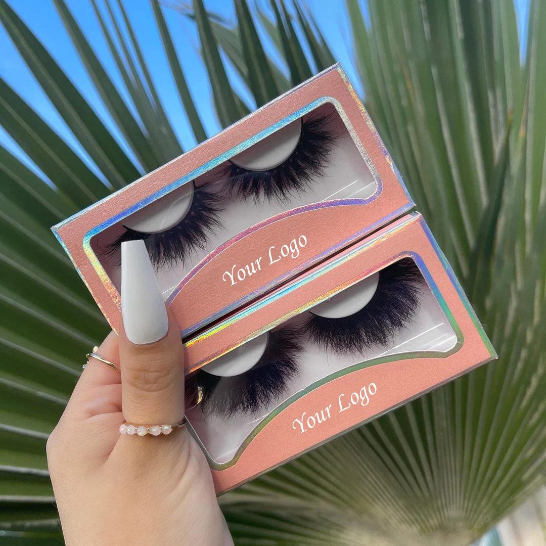 Оптовая продажа светло-розовые ресницы в коробке 25 мм из искусственной норки оптовая 5d и упаковка