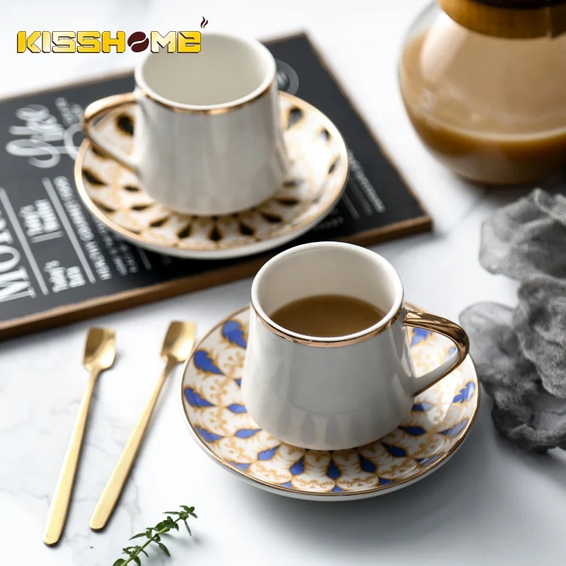 Coffee Cup Set New Design Turkish Coffee Cups Set Saucer Ceramic Gold Plated Home Espresso Tools Ethiopian Ceramic Coffee Cup