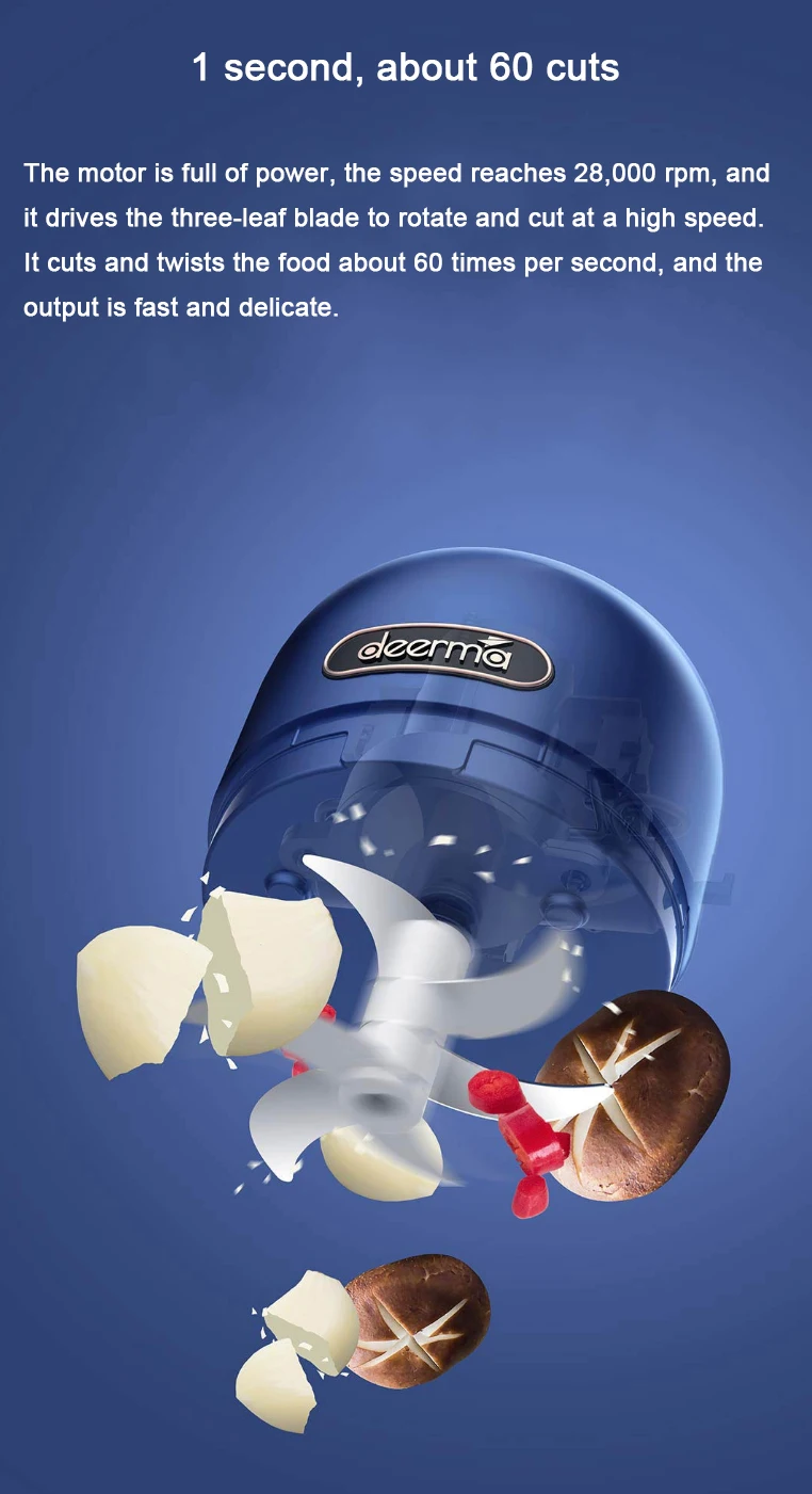 
2021 Deerma JS200 Mini Portable Rechargeable Electric Automatic Garlic Vegetable Fruit Meat Grinder 