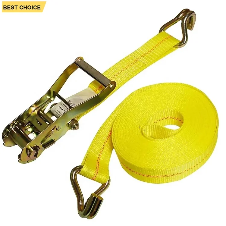 2 Inch 4 Inch 5 Ton 10 Ton Yellow Polyester Webbing Heavy Duty Winch Strap With Flat Hook