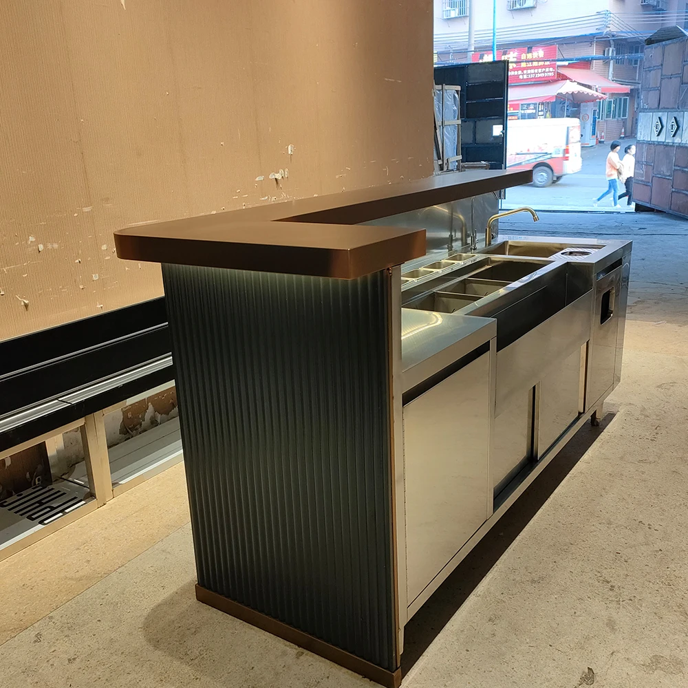 Classic stainless steel portable cocktail station beverage movable bar