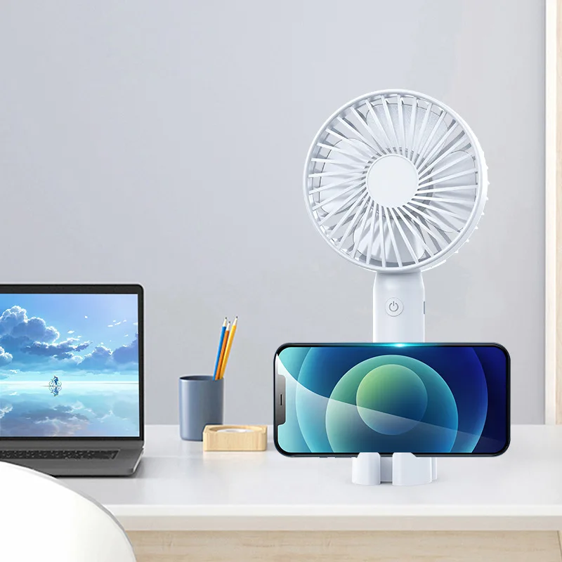 2023 Desktop Fan Air Cooler Electric USB Rechargeable Small Personal Handheld Mini Portable Fan with Cell Phone Holder