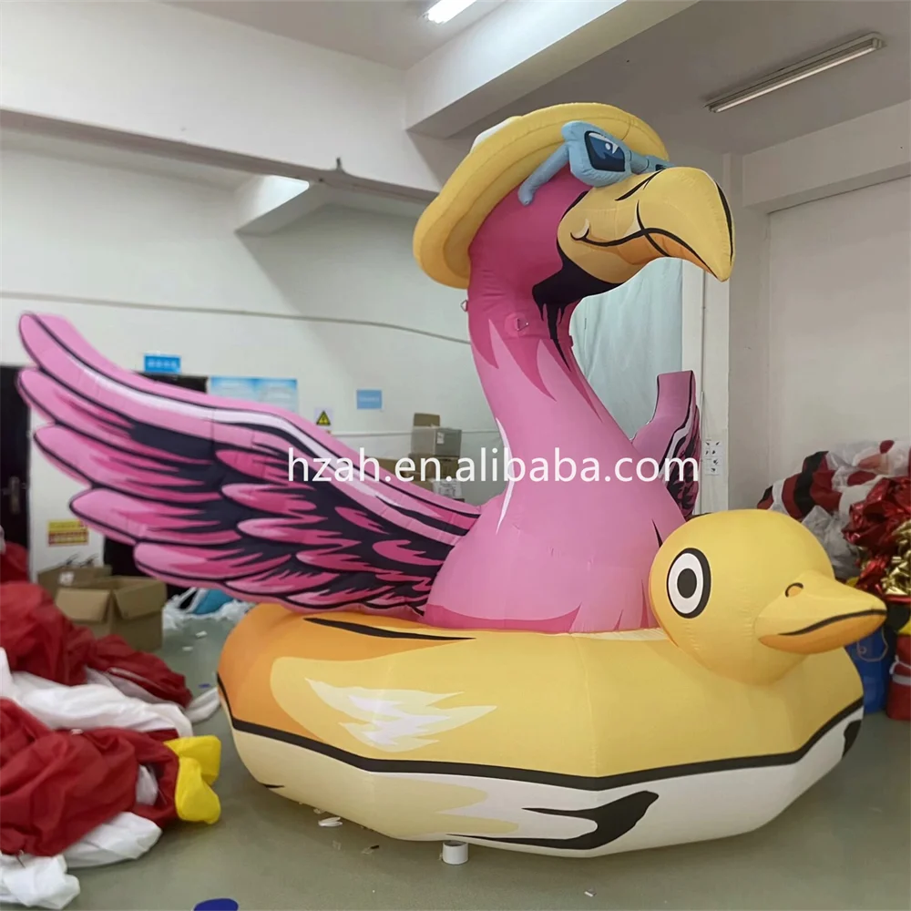 LED Lighting Inflatable Flamingo with Duck Swimming Ring for Xmas Decoration