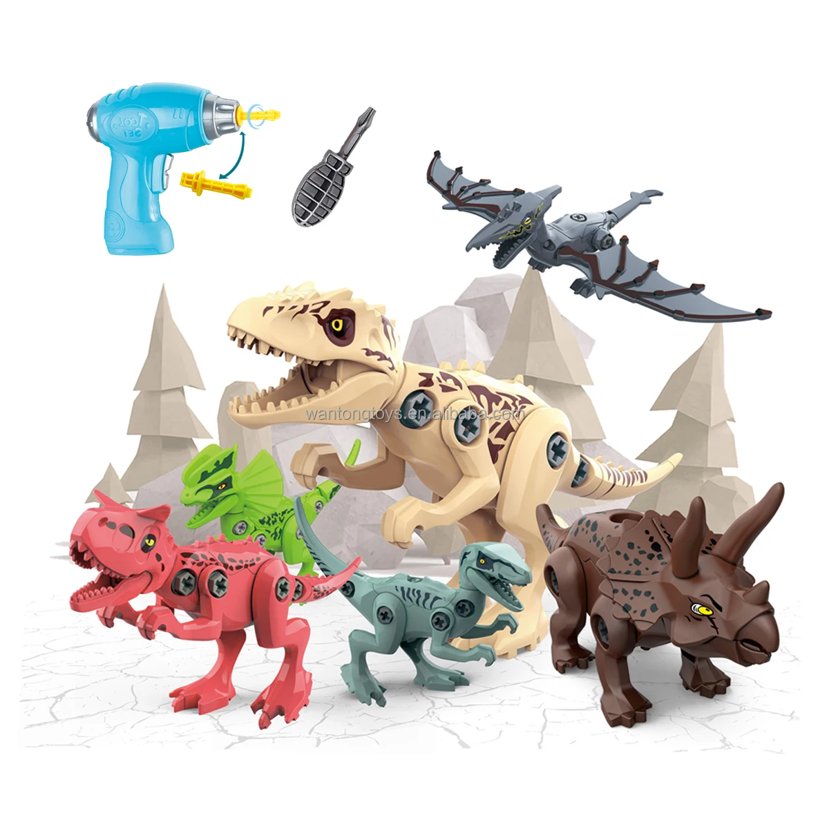 2022 new educational toy dinosaur toys take apart dinosaur toys for kids with electric drill