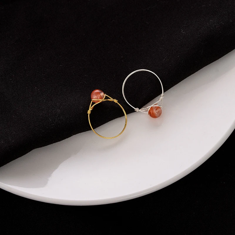 Hot-selling Natural Stone Strawberry Quartz Gemstone Ring Jewelry Wholesale Ready Ship S925 Silver Rings