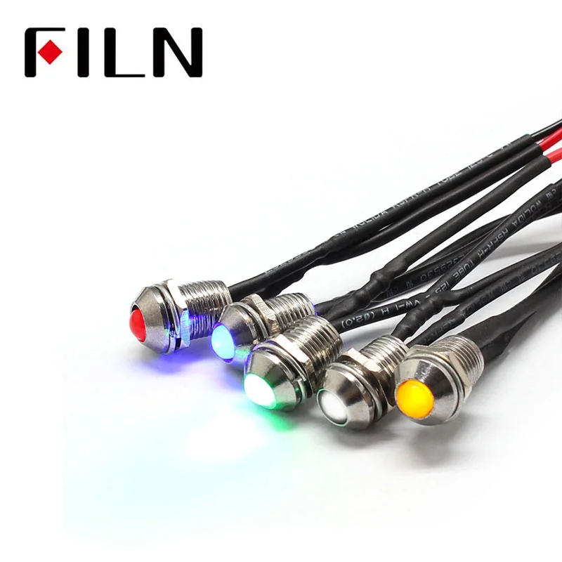 FILN 8MM 220V Yellow Green Kitchen Equipment Metal Led Indicator Lights Screw Terminal With Wire Leading