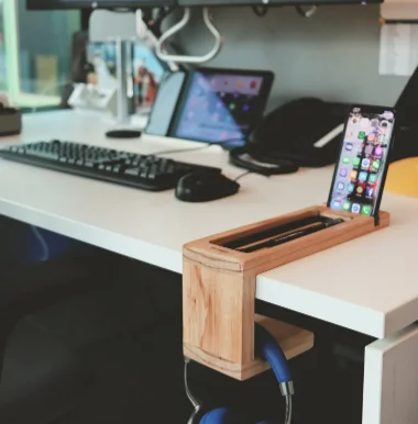 Wood Desk Organizer With Headphone Holder Office organizer Pen Display Tray Home office accessory