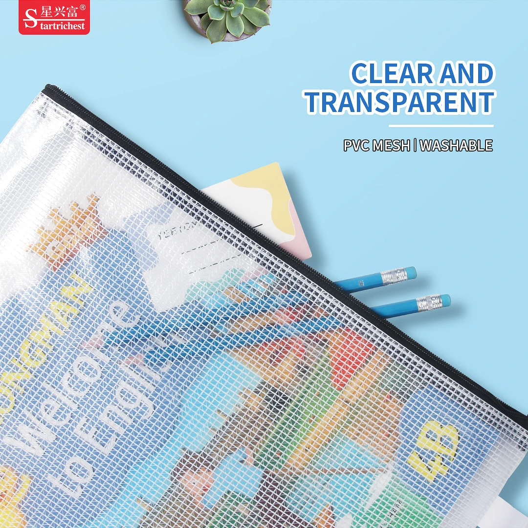 Custom Logo 24*11 Document Organizing Black Zip Small Mesh Zipper Bag Pencil Pouch for Student Teacher School Supplies Storage