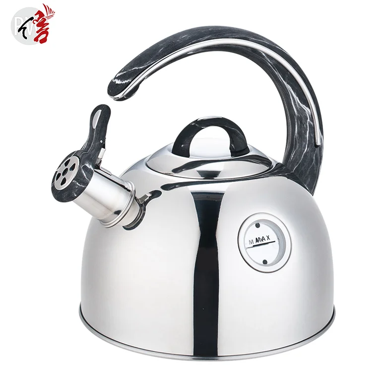 Realwin Kitchen Coffee Gas Stove Metal Customized Stainless Steel Whistling Tea Kettle With Marble Coating Handle