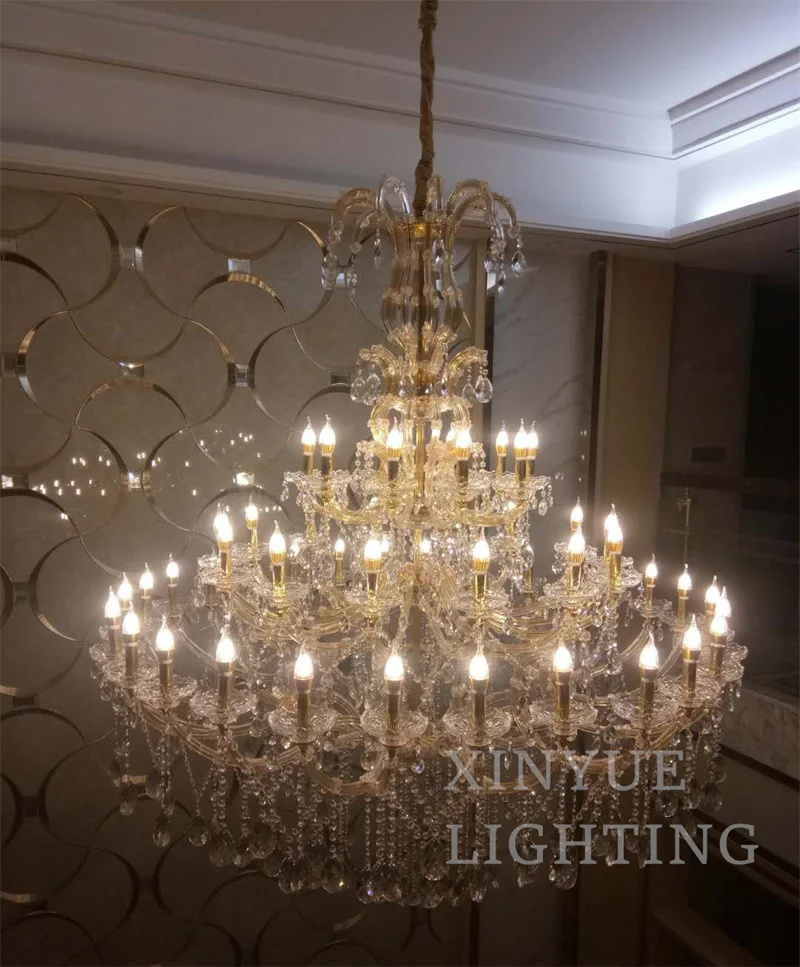 Modern Candle Chandelier Lighting Golden Finish cognac Crystal Decor Indoor Maria Theresa Crystal Chandelier Wedding  Party