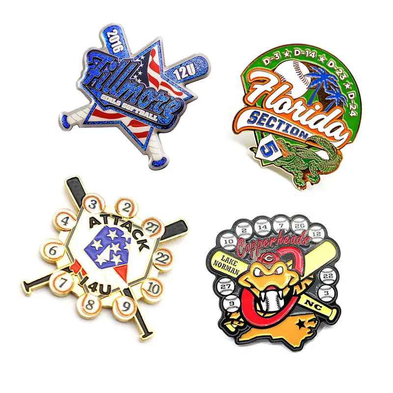 Metal Enamel Glitter Sport Team Lapel Pin Badge Logo Custom Trading Baseball Hat Pin For Game